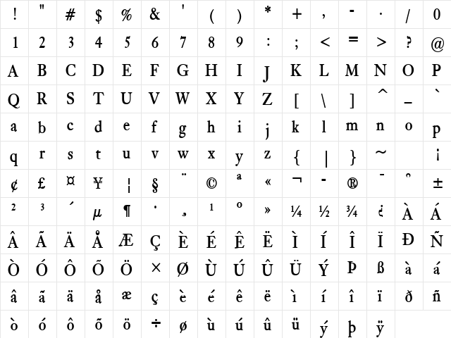 Bliss-Condensed Bold  glyph index