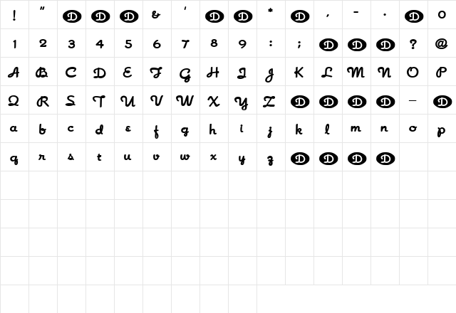 ShutUp Regular  glyph index