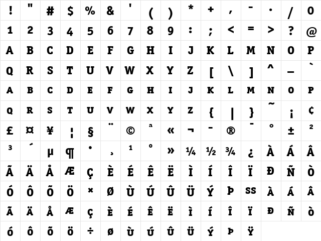 OfficinaSerITC Bold  glyph index