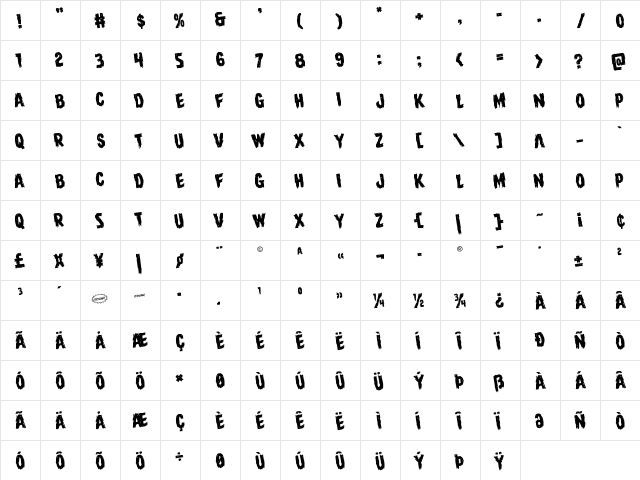Dire Wolf Rotate Regular  glyph index