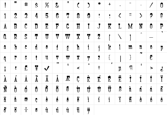 Riverboat Regular  glyph index