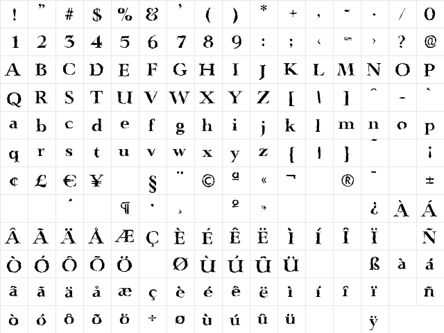 LingwoodRandom Bold  glyph index