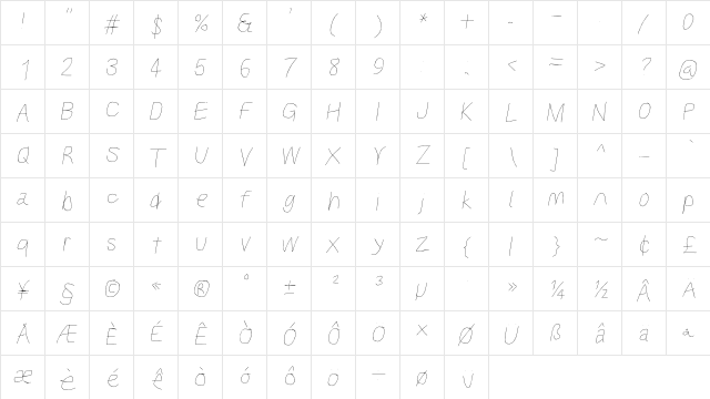 Kabina SeLtObl  glyph index