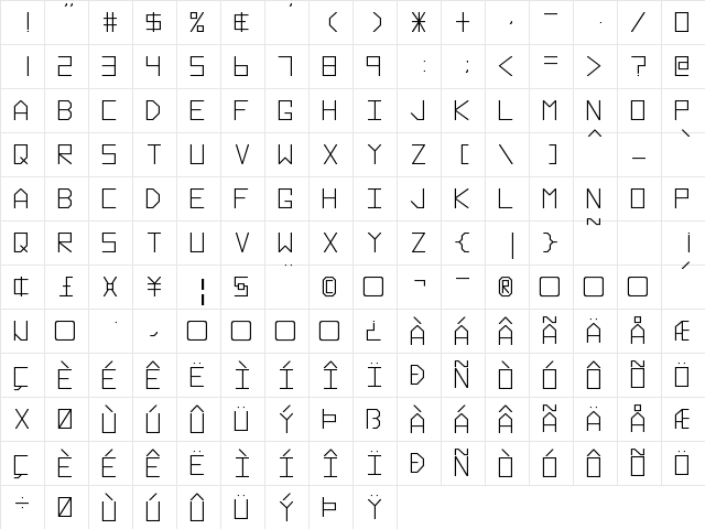 Hyperspace Bold  glyph index