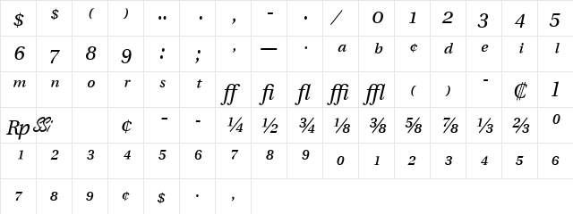 Veracity Pro SSi Italic  glyph index