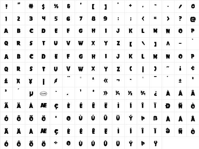 Goblin Creek Staggered Regular  glyph index