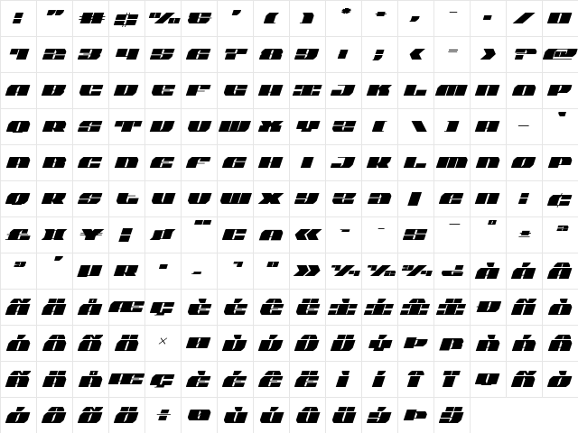 Joy Shark Semi-Expanded Italic Semi-Expanded Italic  glyph index