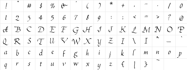 PC Italic Regular  glyph index