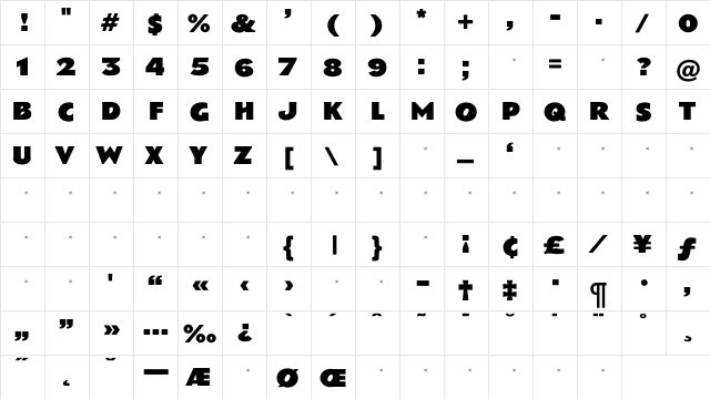 Bassuto Regular  glyph index