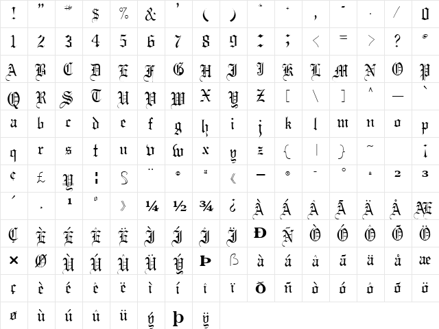 Kings Regular  glyph index