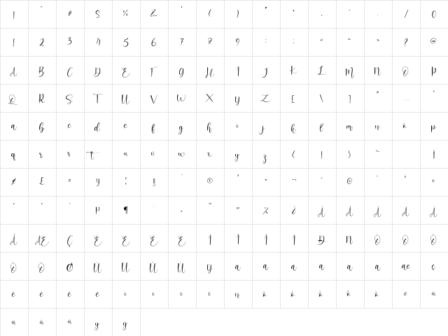 Beauty Mothers Regular  glyph index