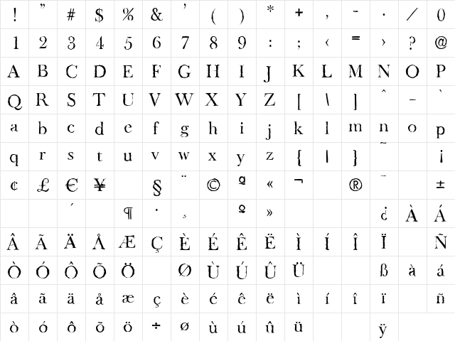BaskerOldAntique Regular  glyph index
