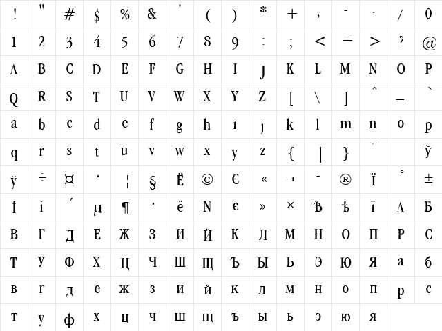 Garamondcond Light  glyph index