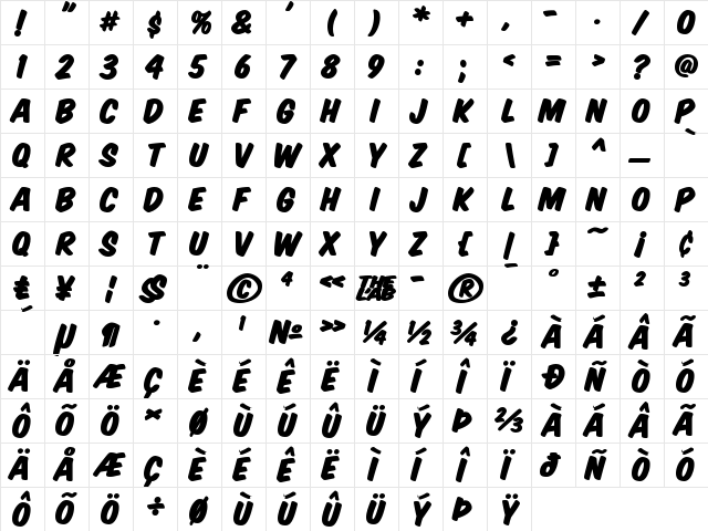 Komika Title - Paint Regular  glyph index