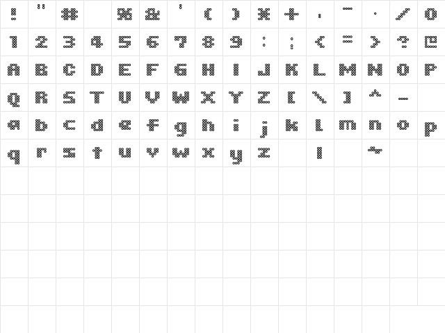 Ironbeadsfont Regular  glyph index