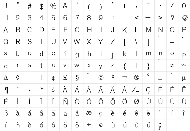 AkzentLight Regular  glyph index