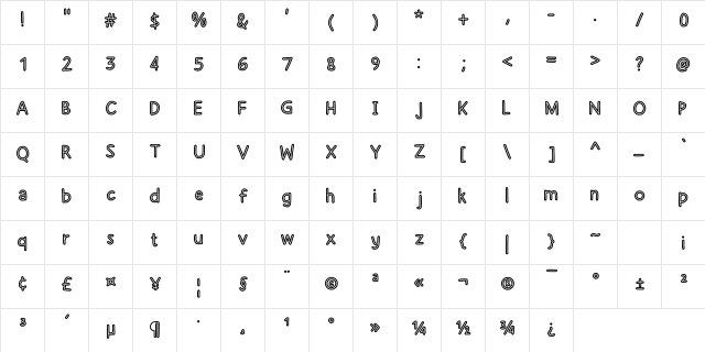 Chicken Bones Regular  glyph index