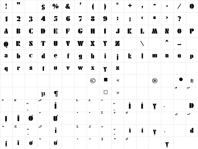 HP-Dur Bold  glyph index