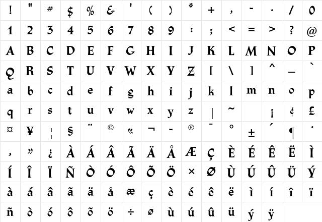 Athenaeum Std Bold  glyph index