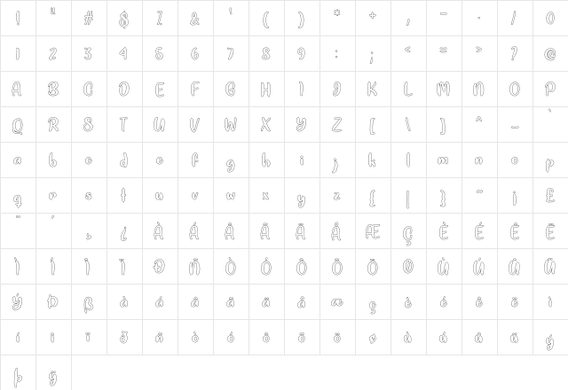 Rainbow Colors Regular  glyph index