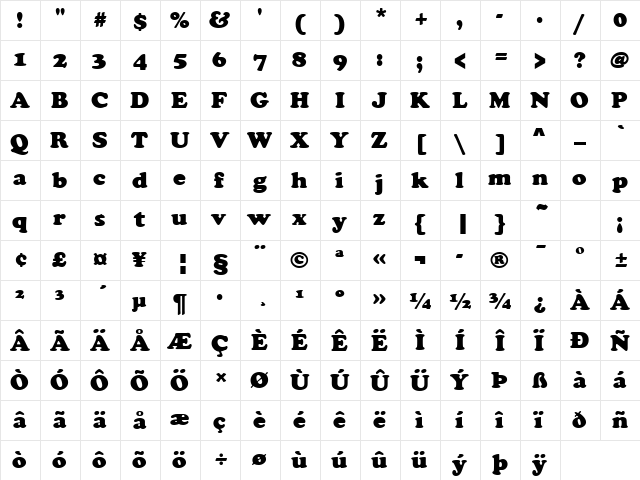 CooperBlaDBol Regular  glyph index