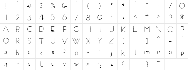 PC Vogue Regular  glyph index