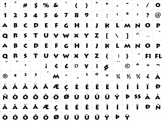 font344 Bold  glyph index