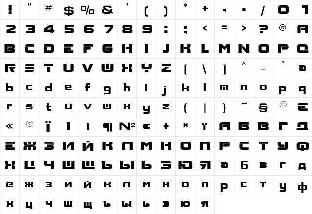 Aksent Regular  glyph index