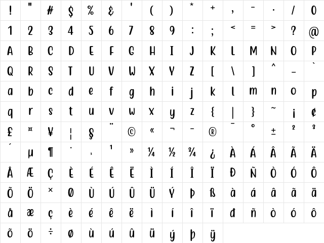 Quotable Regular  glyph index