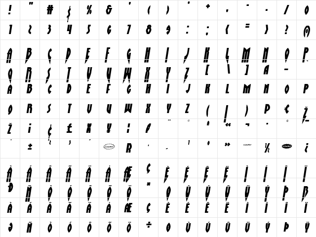 Zirconian Semi-Italic Regular  glyph index