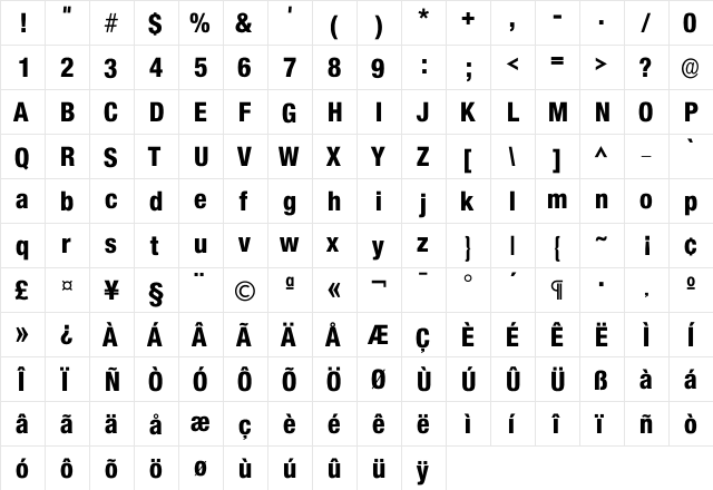 Colnova ExtraBold  glyph index