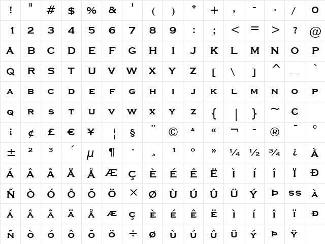 font119 Regular  glyph index