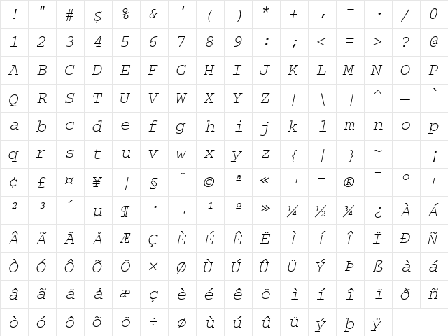 KerusaSSK Italic  glyph index