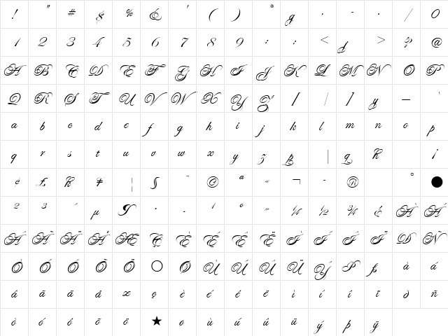 EdwardianScrITC Medium  glyph index