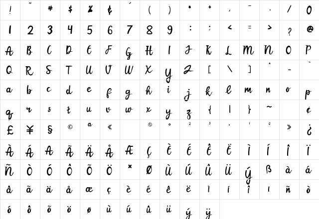 Kinsey Regular  glyph index