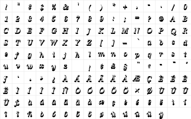 URWAntiquaTRegItaSh1 Regular  glyph index