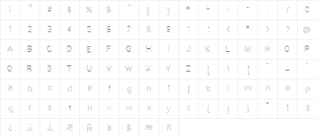 Vestige Regular  glyph index