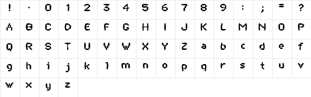 Bubbly Regular  glyph index