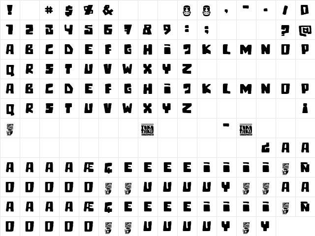 Tiki Tako Regular  glyph index