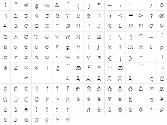 Drummon Outline Regular  glyph index