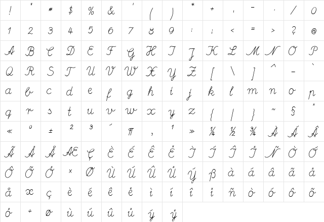 Deutsche Normalschrift Italic  glyph index