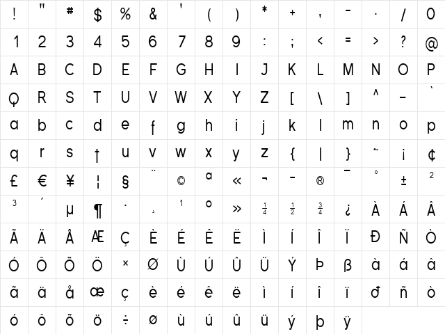 Florencesans Cond Regular  glyph index