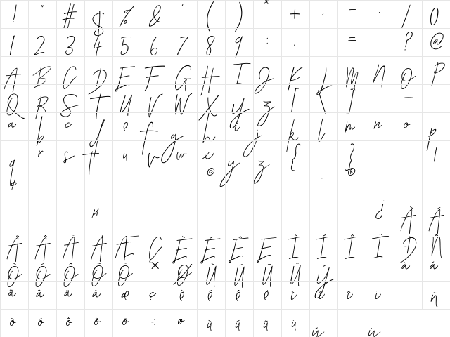 Callifornia Regular  glyph index