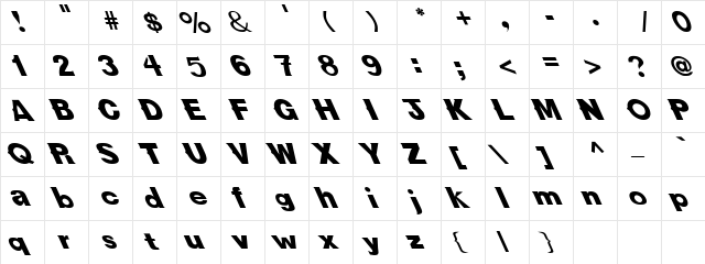 New Bold Extreme Lefti Regular  glyph index