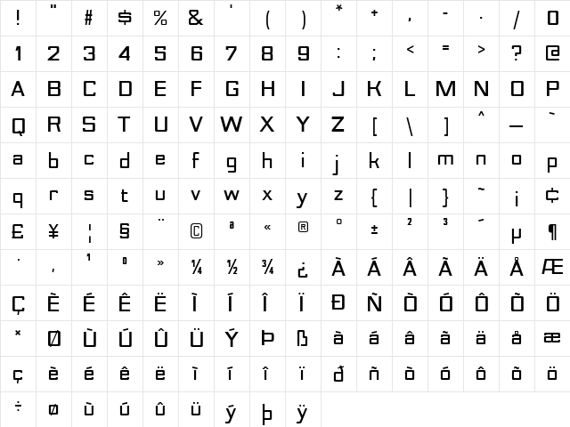 Nesobrite Black  glyph index