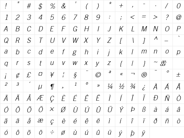 Commerce Light SSi Light Italic  glyph index