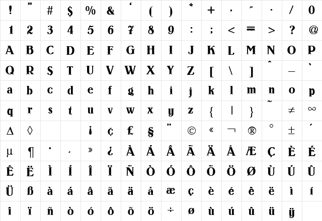 Louis DB Regular  glyph index