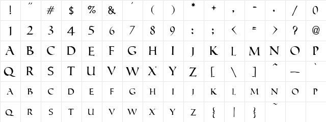 Roman Caps Regular  glyph index