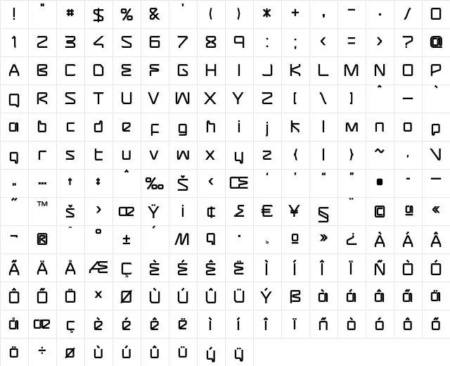 Assembler-Bold Regular  glyph index