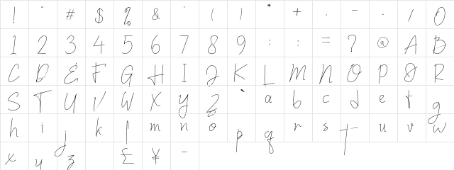 British Regular  glyph index
